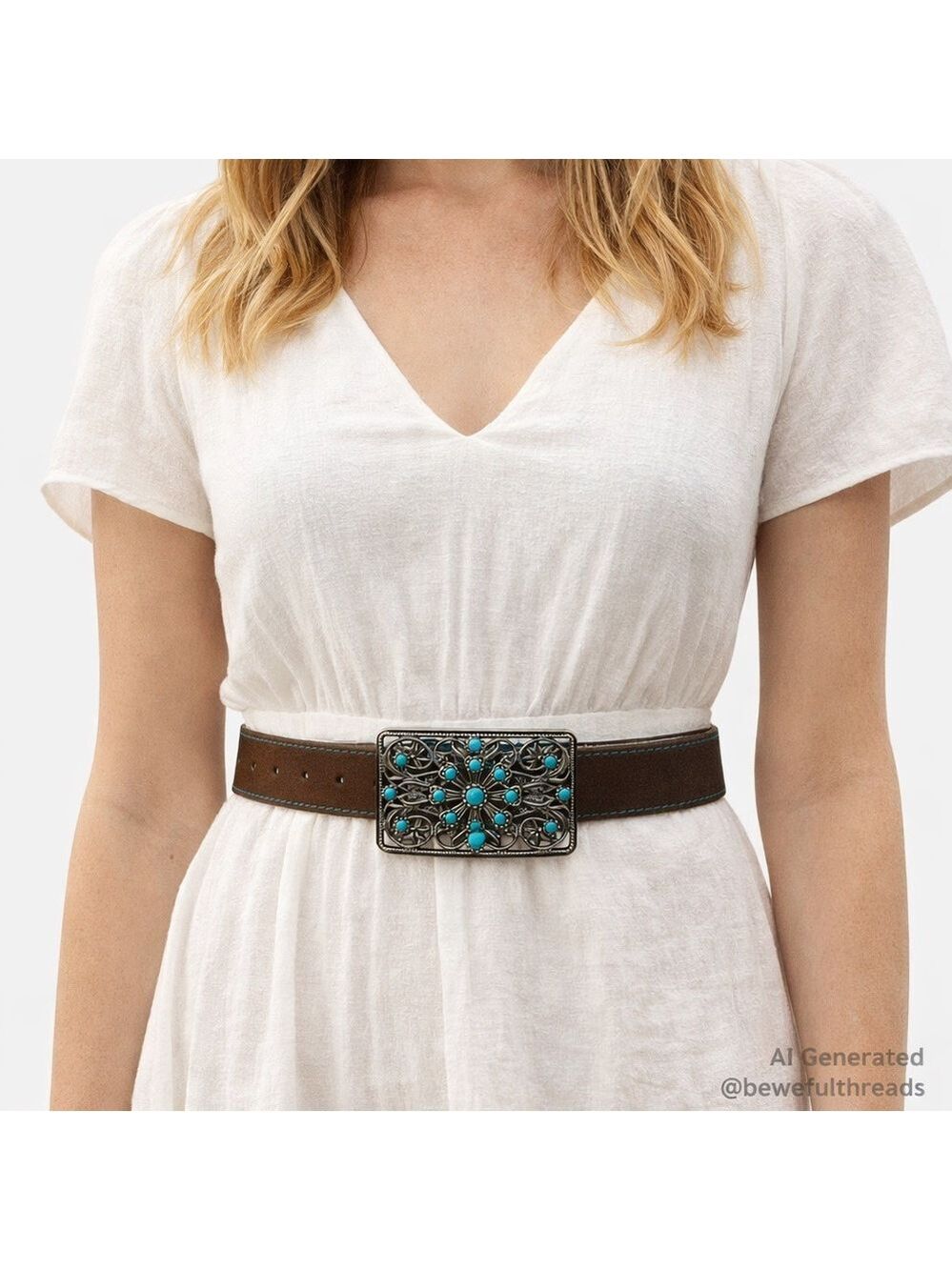 Belt Shak Brown Leather Turquoise Concho-Style Western Belt